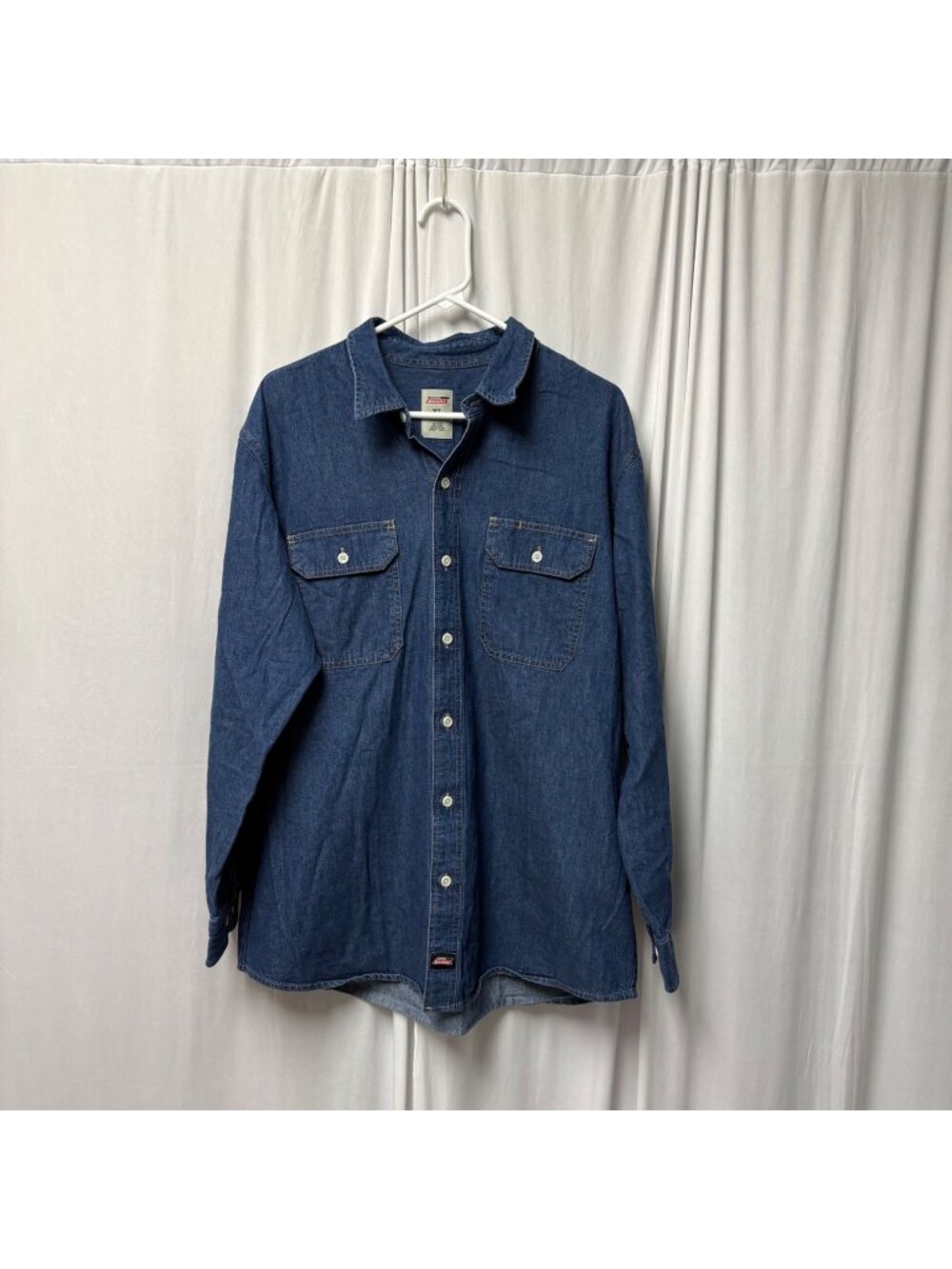 Dickies Denim Long Sleeve Button-Up Shirt Mens Size XL Blue Cotton Chest Pockets